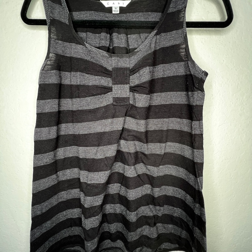 CAbi Style 818 Black Gray Striped‎ Tank Top Small